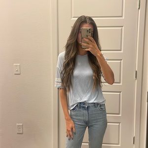 Light Blue Striped Sleeve Top